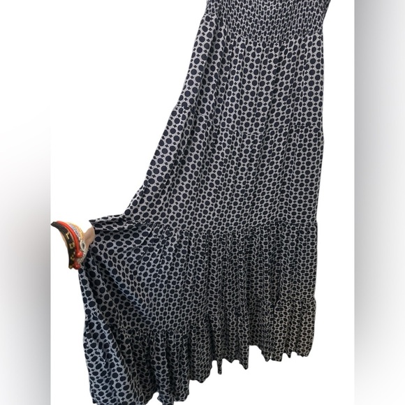 Chico's Size 2 Black Gray Circle Print Tank Maxi Dress Shirred Top Smocked - Picture 2 of 5